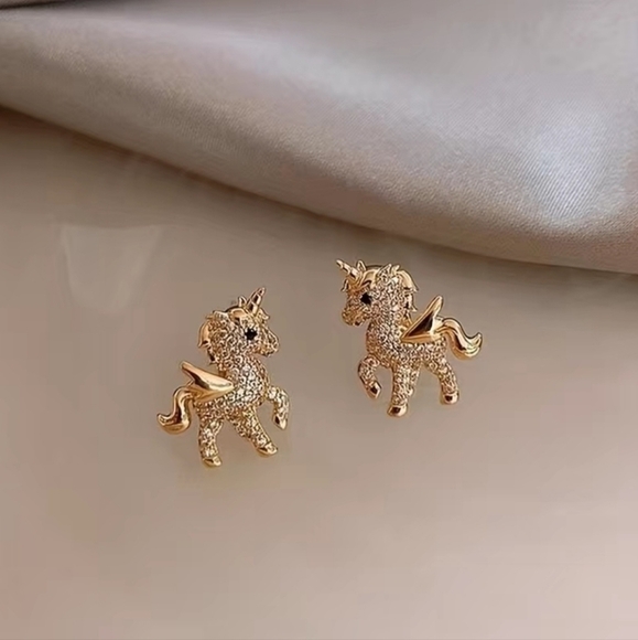 Crystal Shimmer Pegasus Stud Earrings - Picture 1 of 8